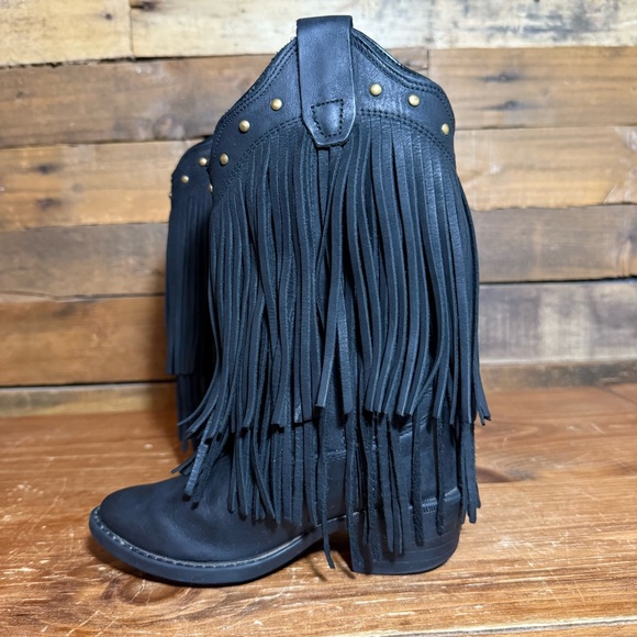 Old West Girl’s Toddler Size 9.5 Western Fringe Boots Black - Picture 6 of 9